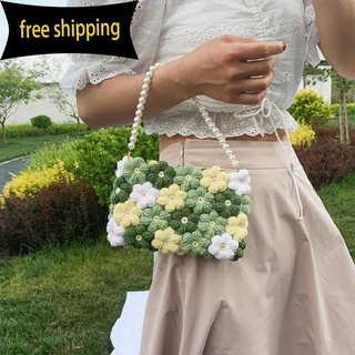 Túi xách đan len đính hoa handmade thủ công thời trang