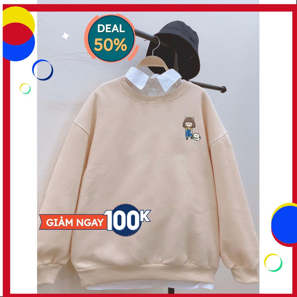 Áo hoodie nam nữ Cô chủ và cún con Teenxx3,Áo sweater nỉ from rộng Unisex chất dày dặn