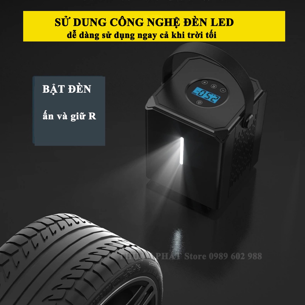 Bơm lốp ô tô 12v - Bơm ô tô 12v công suất 120w 2 in 1,tích hợp pin 6000 mAh,tự động ngắt,đèn LED chiếu sáng