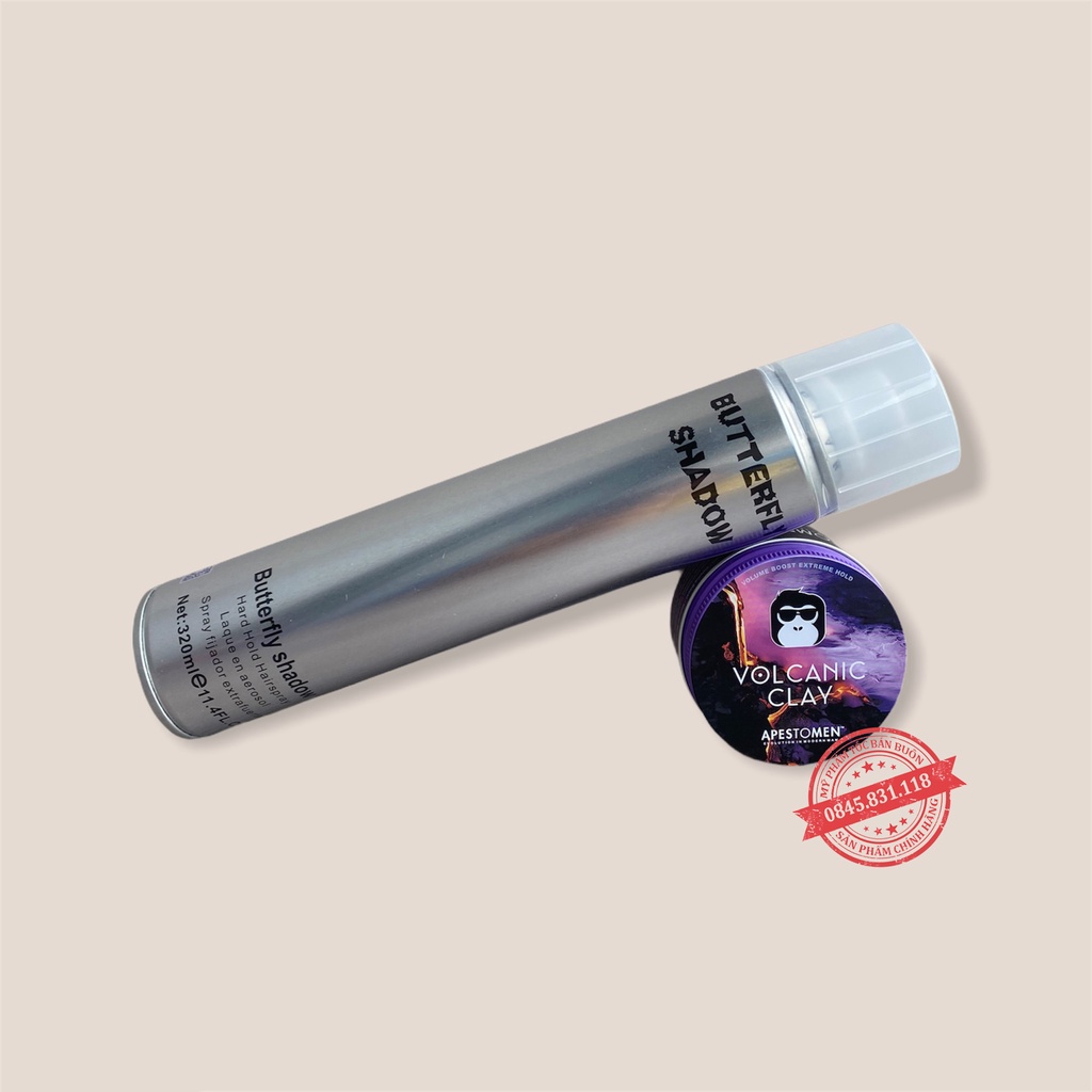 Gôm xịt tóc Butterfly Shadow 320ml + Sáp vuốt tóc tạo kiểu Volcanic Clay 80g  CB19