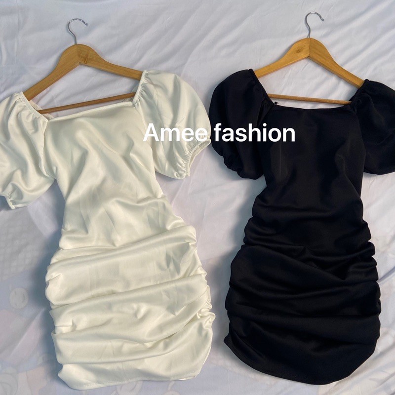 Váy đầm nữ body đan dây lưng nhún hông HT06