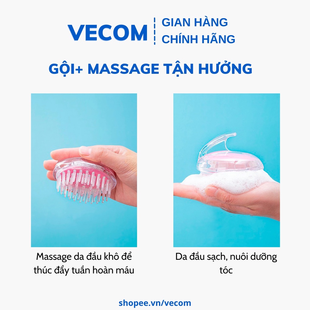 Lược Gội Đầu Silicon Nhiều Màu Sang Trọng Massage Đầu Giảm Stress Rụng tóc Kích Thích Mọc Tóc VECOM
