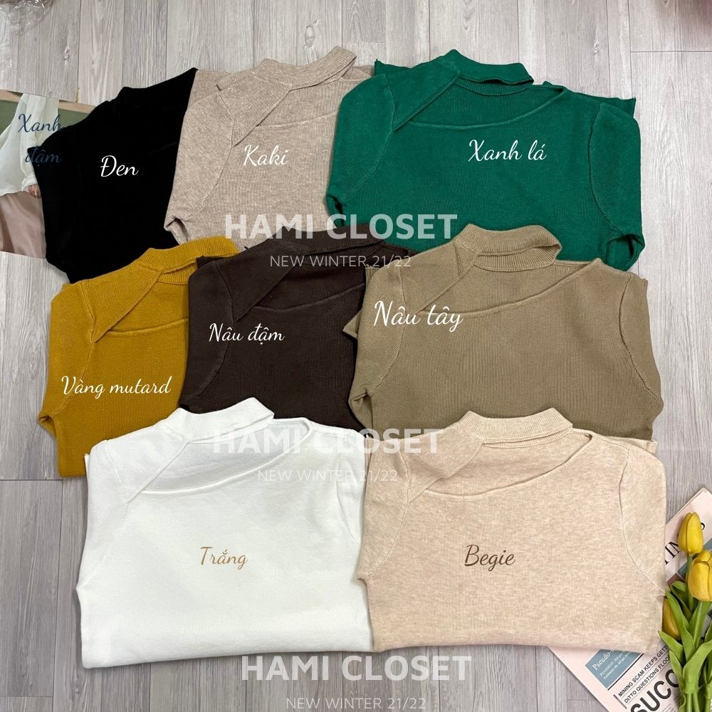 Áo len hở cổ dài tay, dáng cổ lệch vai chất len mềm bảng màu hàn quốc | BigBuy360 - bigbuy360.vn