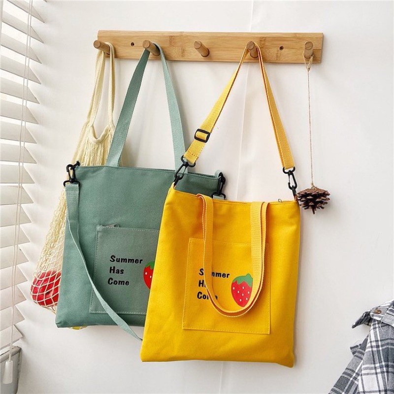 Túi tote vải canvas giá rẻ thời trang LORIEN - Túi vải nữ có khoá miệng đựng vừa A4 phong cách Ulzzang