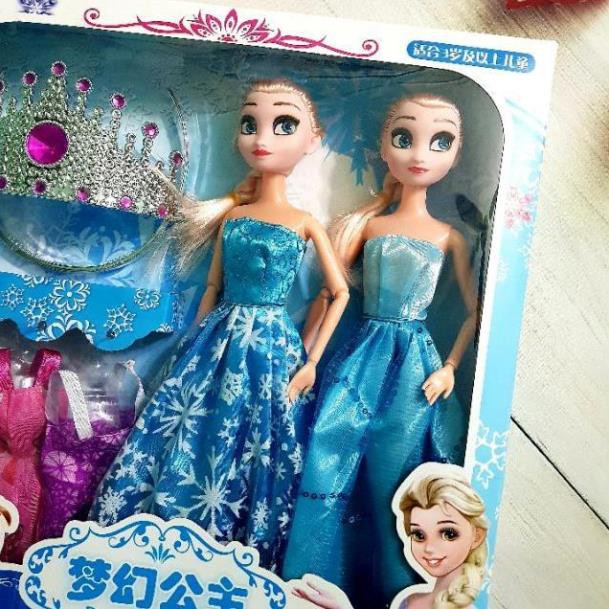 Hộp 2 búp bê Elsa, vương miện, bờm, váy cỡ lớn
