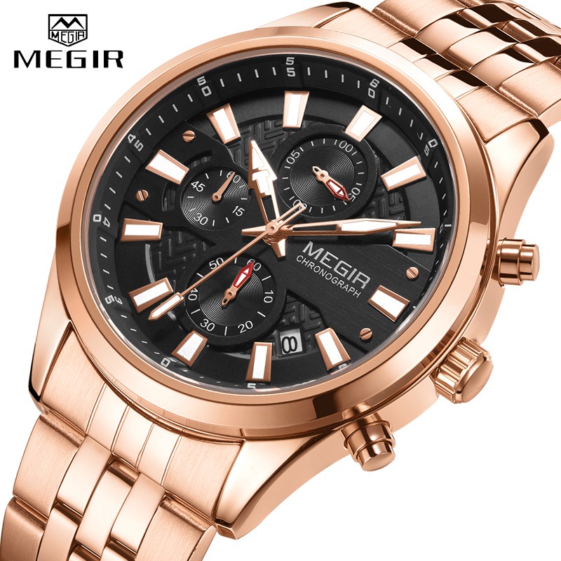 Đồng Hồ Đeo Tay MEGIR 2154 Máy Thạch Anh 3 Thanh Kim Loại Chống Sốc Không Thấm Nước Thời Trang Cho Nam