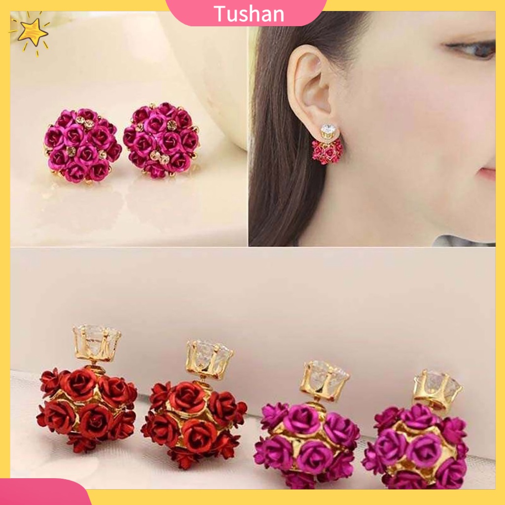 Đôi khuyên tai hình hoa hồng đính đá thời trang cho nữ