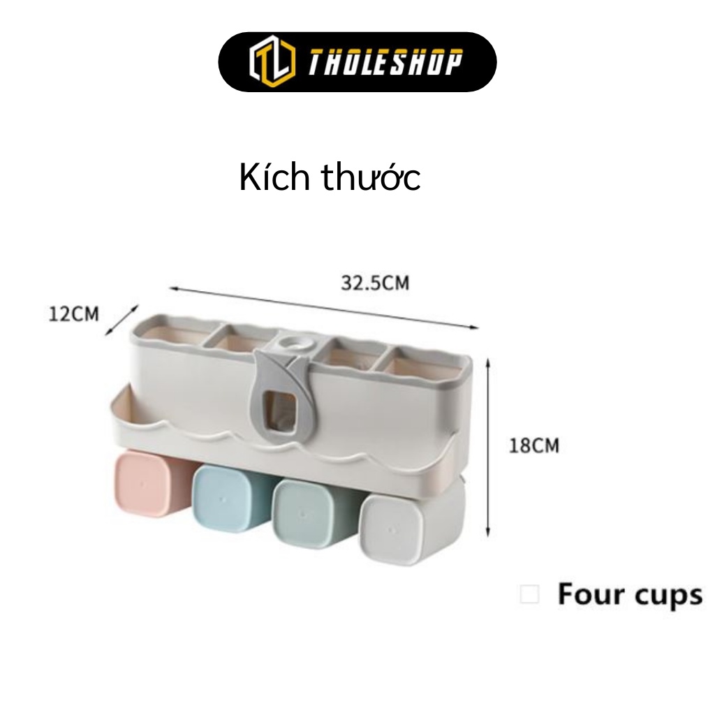 Kệ Để Đồ Nhà Tắm - Bộ Nhả Kem Đánh Răng Tự Động, Giá Treo Bàn Chải Kèm 4 Cốc 8149