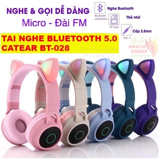 Tai Nghe Mèo Bluetooth BT028, Headphone Tai Mèo Dễ Thương Có Mic,Âm Bass Mạnh Mẽ Và Dung Lượng Pin Khủng 400mAh