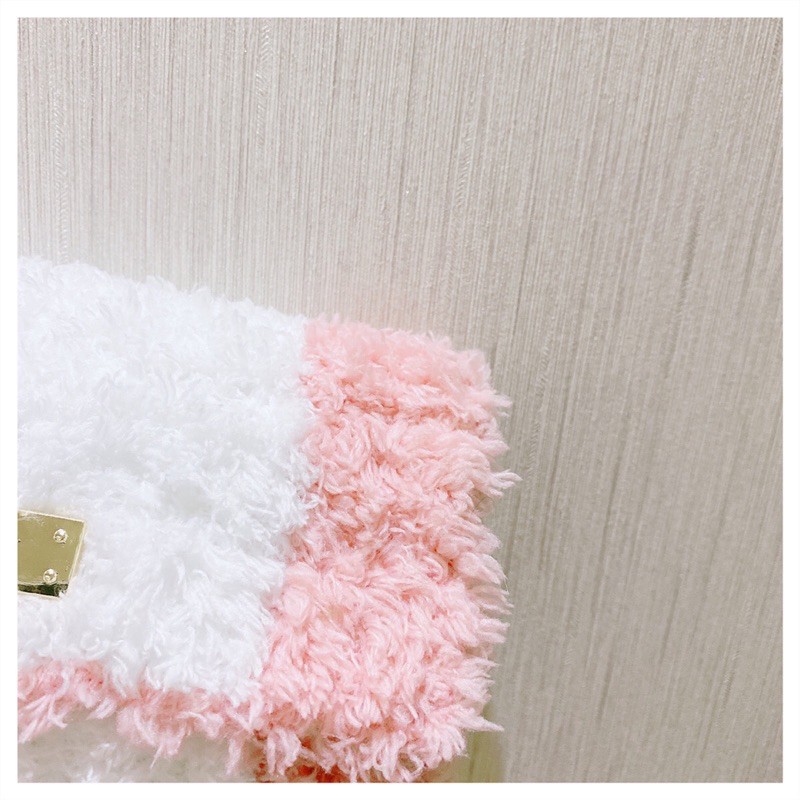 Túi tự đan len màu hồng
