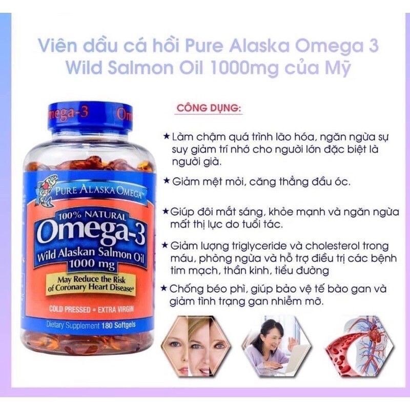 (Date 23 Mỹ) Viên uống dầu cá hồi Pure Alaska Omega-3 Wild Salmon Oil 1000mg hộp 210 viên