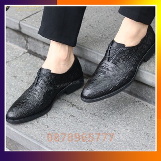 Giày Da Nam Buộc Dây - Da Bò 100%, Bảo Hành 12 Tháng, Đế Cao Su Đúc Nguyên Khối - Mã G0009 Màu Đen