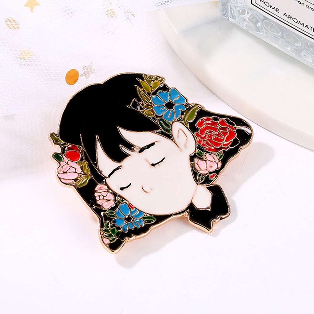 YOML✔Cartoon Girl Portrait Enamel Brooch Pin Jeans Coat Shawl Jewelry Decoration