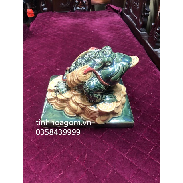 Tượng cóc thiềm thừ sứ Bát Tràng dài 23cm xanh vàng