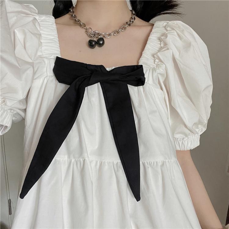Váy Babydoll Nữ ,Váy Tiểu Thư Trắng Xoè Cổ Vuông Đính Nơ,Freesize Dưới 60kg, Chất Thô Mềm Xếp Tầng Phong Cách Hàn Quốc | BigBuy360 - bigbuy360.vn