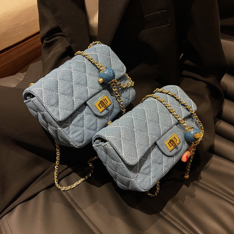 Túi Xách denim Phối Dây Xích Thời Trang Thu Đông Dành Cho Nữ