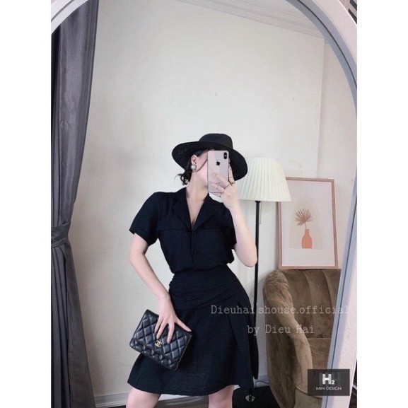 Áo sơ mi cổ vest kèm chân váy ngắn cách điệu Vải đũi thái siêu cao cấp - áo vest cộc tay ulzzang xiao chất đẹp