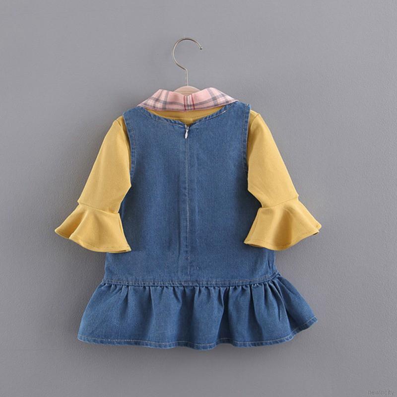 Set Áo Thun Ngắn Tay Và Đầm Yếm Denim Phong Cách Hàn Quốc Dành Cho Bé Gái