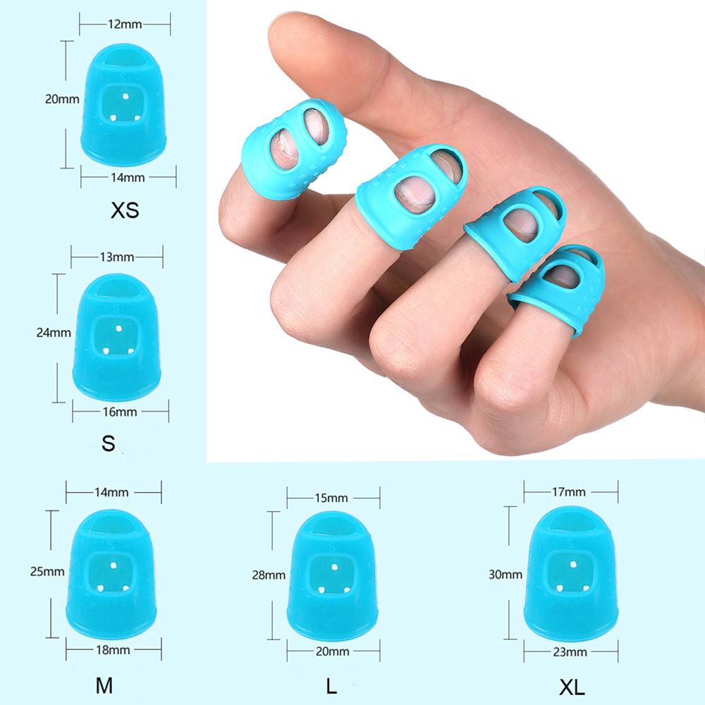 MAYSHOW 4pcs/set High Quality Guitar Fingertip Protection Antipain Guitars Press Accessories Finger Guards 6 Colors Non-slip Silicone XS/S/M/L/XL Fingerstall For Ukulele/Multicolor