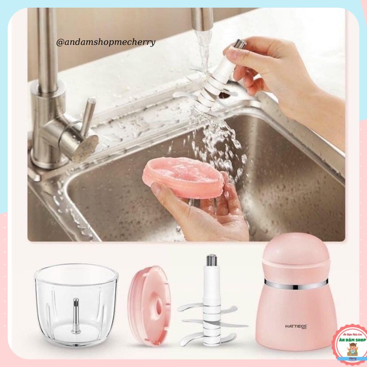 Máy Xay Hattiecs 0.3 Lít, 6 lưỡi dao và 8 lưỡi dao 2023 - Cối Thủy Tinh cho bé ăn dặm