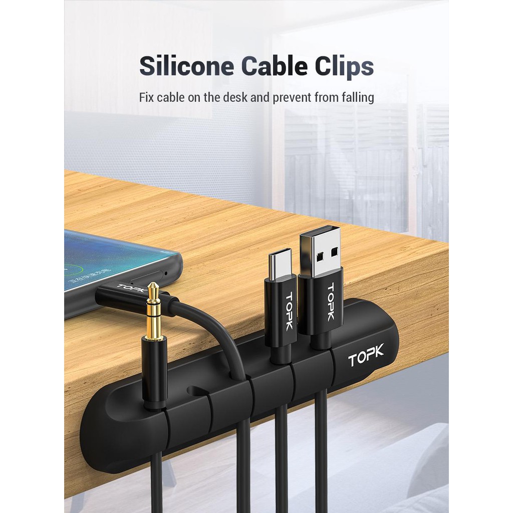 [SIÊU HOT]Giá cố định dây cáp sạc cho các thiết bị điện tử trên bàn làm việc cao cấp bằng silicon TOPK L16 mini