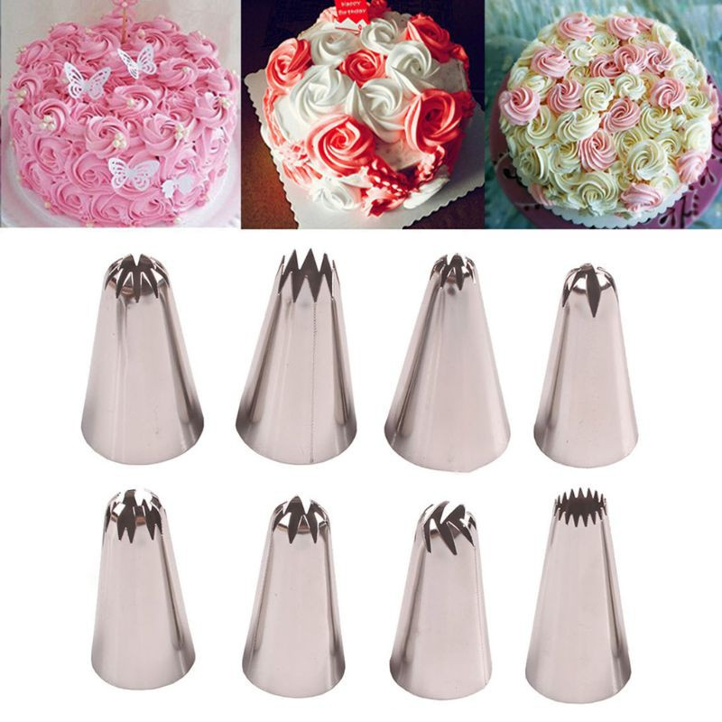 8 Đầu Bắt Bông Kem Trang Trí Bánh Bằng Thép Không Gỉ