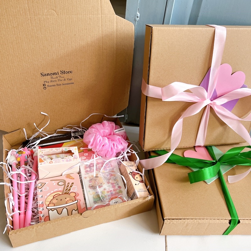 Set/hộp quà tặng full box-hỗ trợ ghi thiệp- giá rẻ dễ thương theo tông màu- bao gồm hộp quà giấy draft -có hộp chống móp