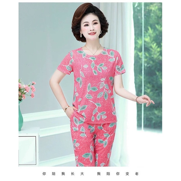 Bộ đồ mặc nhà trung niên nữ chất liệu thun tăm mát mềm mịn món quà tặng cho mẹ