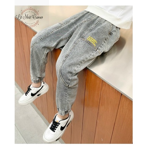 Quần jean jogger bò bé trai gái dáng rộng thời trang phong cách hàn quốc size đại 6/7/8/9/10/11/12/13/14 tuổi, 23-50kg