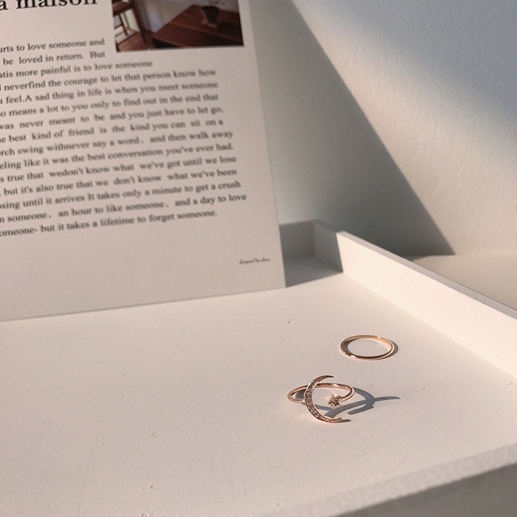 Sterling Silver Moon / Star Ring Size dành cho nữ có thể điều chỉnh