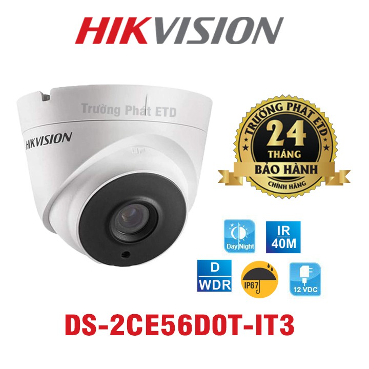 Camera HD-TVI Dome Hồng Ngoại 2.0 Megapixel HIKVISION DS-2CE56D0T-IT3 - Hàng Chính Hãng