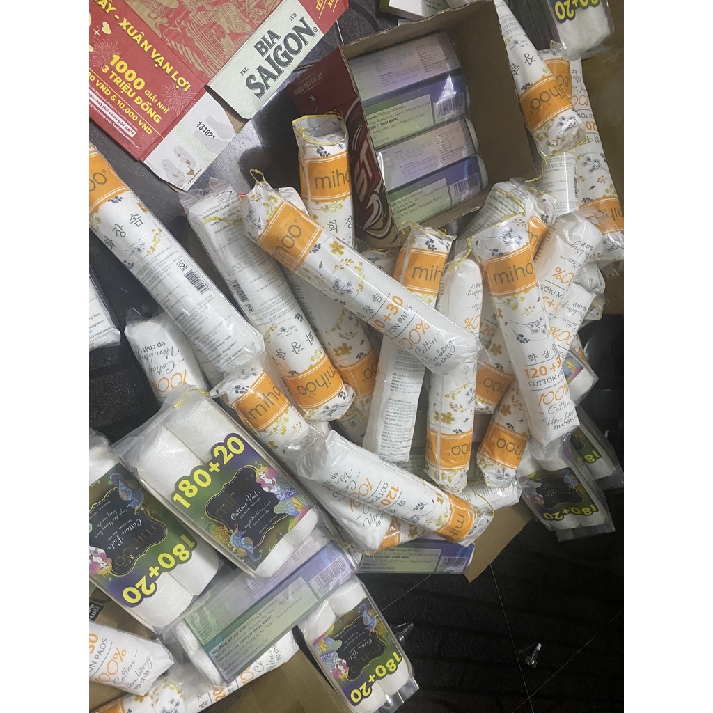 BÔNG TẨY TRANG MIHOO 200 MIẾNG VIỀN BÔNG ÉP CHẶT - BÔNG TẨY TRANG MIHOO 180 +20  COTTON PADS