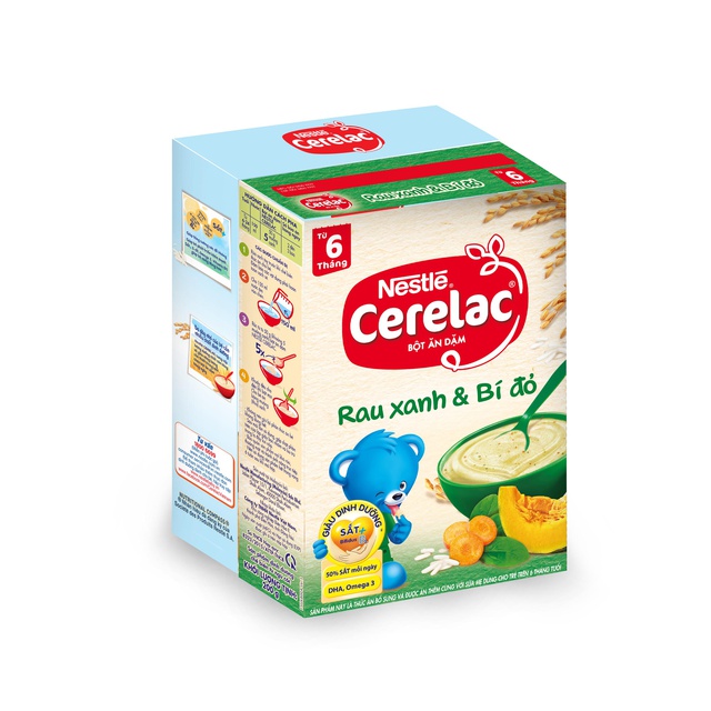 [Tặng kèm yếm ăn dặm trị giá 60k] Bột Ăn Dặm Nestle Cerelac - Rau Xanh Và Bí Đỏ (200g)