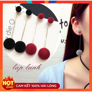 [Có sẵn] BÔNG TAI DÀI/ KHUYÊN TAI BI TRÒN BỌC NHUNG ĐỎ ĐEN PHONG CÁCH HÀN QUỐC 214BT08