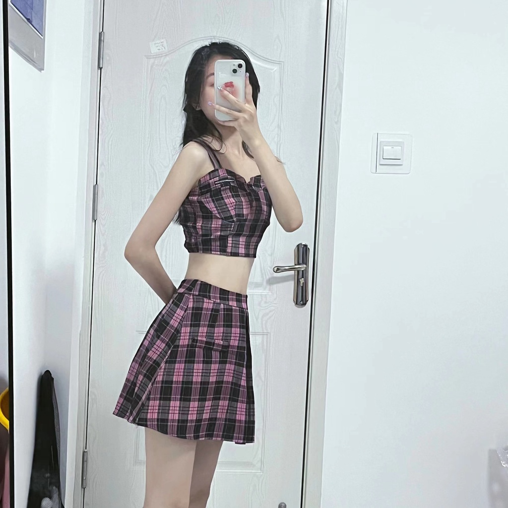 Bộ Đồ Cá Nhân Phong Cách Mới 2023✨✨ Set Áo Hai Dây Màu Tím Và Chân Váy Ngắn Phong Cách Quyến Rũ