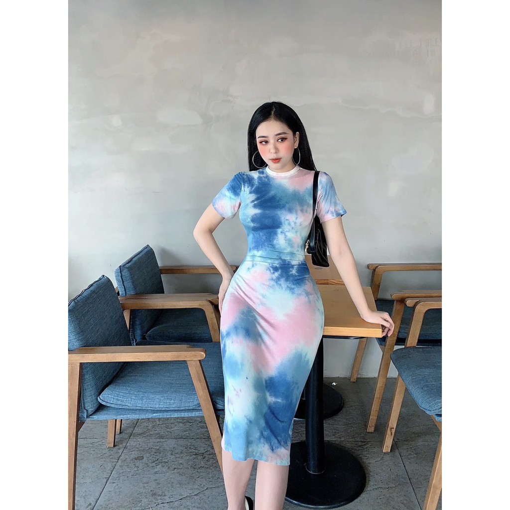 Đầm Body Loang Màu- Váy Ôm Body Nữ Tay Ngắn Thiết Kế Hiện Đại, Cá Tính Cực Tôn Dáng- Chất Vải Thun Co Giãn Dễ Mặc
