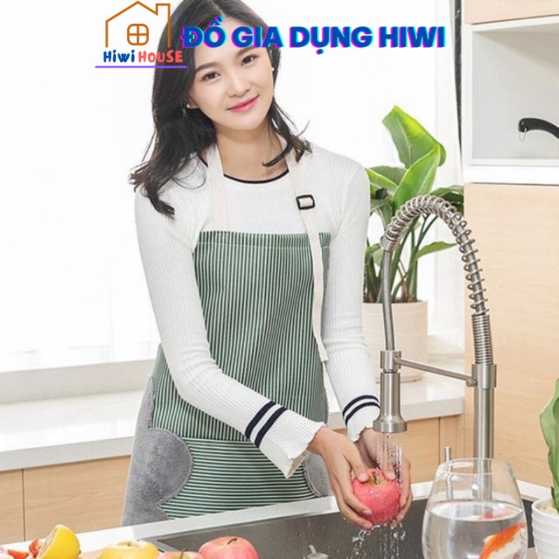 Tạp Dề Kẻ Hoa Chống Thấm Nước Có Lau Tay