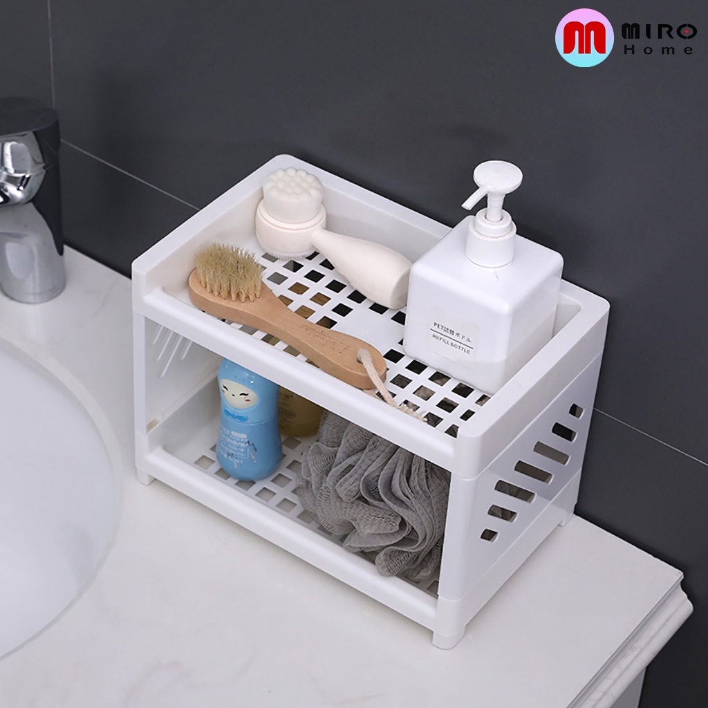 Kệ nhựa mini 2 tầng đựng mỹ phẩm, khay nhựa để đồ trang điểm, để đồ phòng tắm tiện lợi MIROHOME