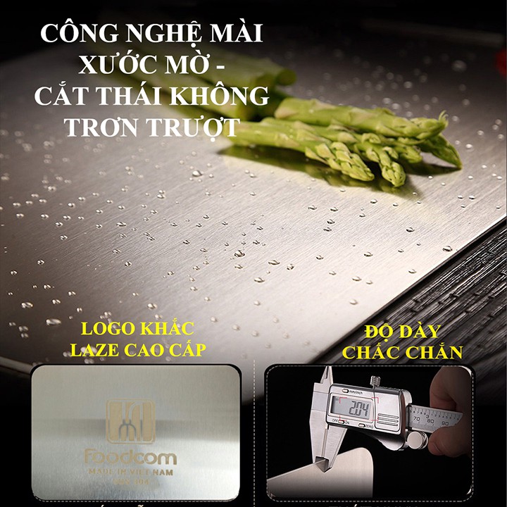 [FOODCOM VIETNAM] Thớt inox 304 cao cấp, kháng khuẩn an toàn, logo khắc lazer công ty, trọn đời không gỉ