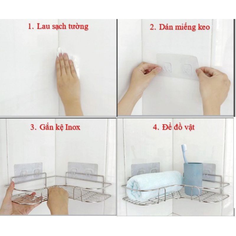 Giá, kệ để đồ dán tường  trong góc nhà tắm, nhà bếp bằng inox không rỉ