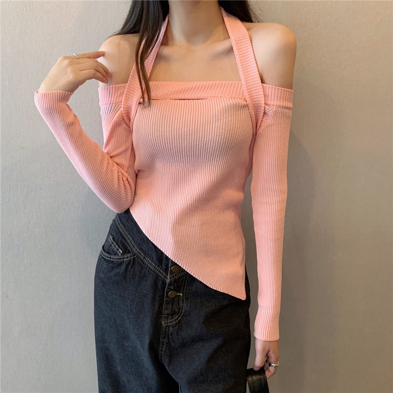 [HÀNG CÓ SẴN] Áo Croptop điệu đà trễ vai Form Ôm người chất Len Tăm Hàn Quốc