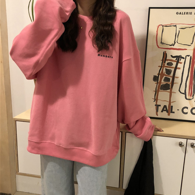 Áo sweater IELGY mỏng cổ tròn màu trơn thêu chữ thời trang cho nữ