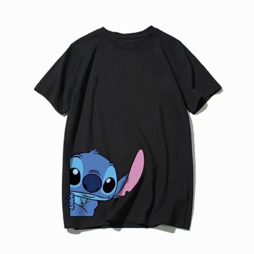 Áo thun tay ngắn dáng rộng in hình nhân vật hoạt hình Stitch thời trang mùa hè dành cho các cặp đôi