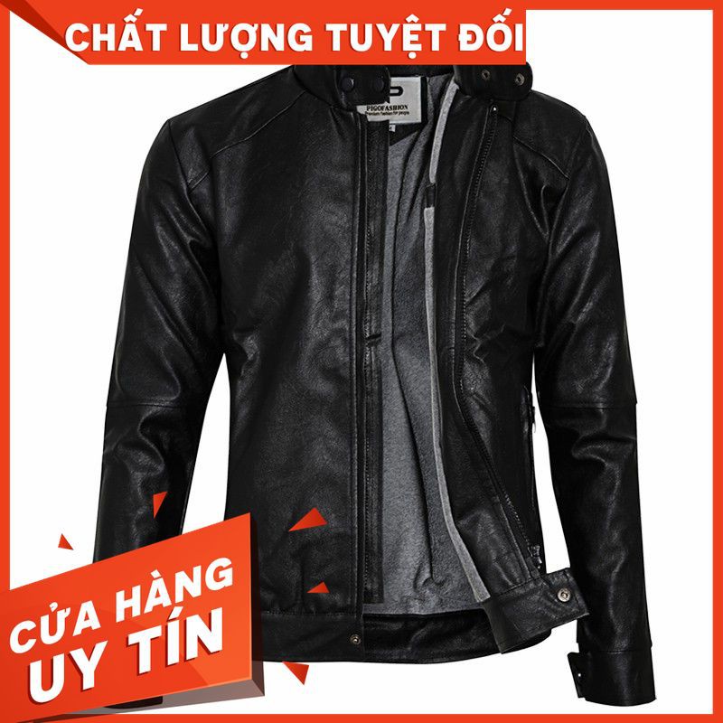 [Mã MAPIG12 hoàn 15% đơn 99K tối đa 50K xu] Áo Khoác da nam lót lông thu đông Pigofashion cao cấp PAD24 - Đen Pigomen