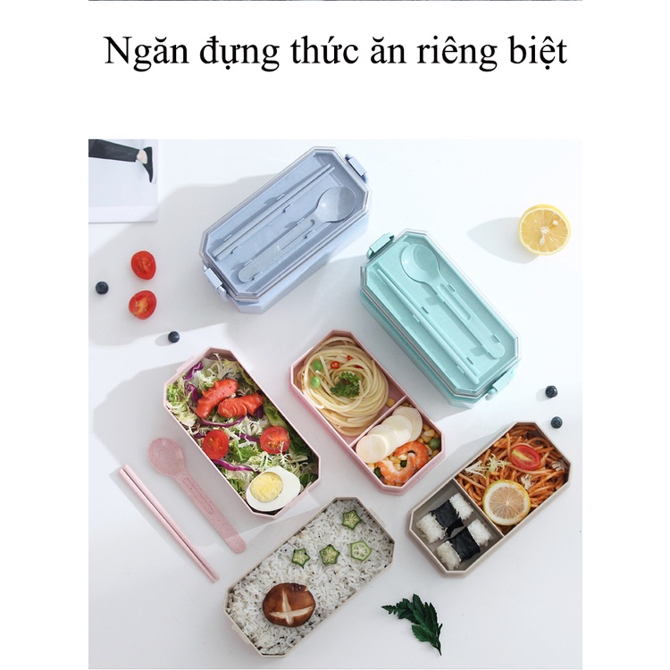Hộp đưng cơm lúa mạch 2 tầng được thiết kế từ nhựa lúa mạch có mùi thơm tự nhiên và đảm bảo an toan vệ sinh