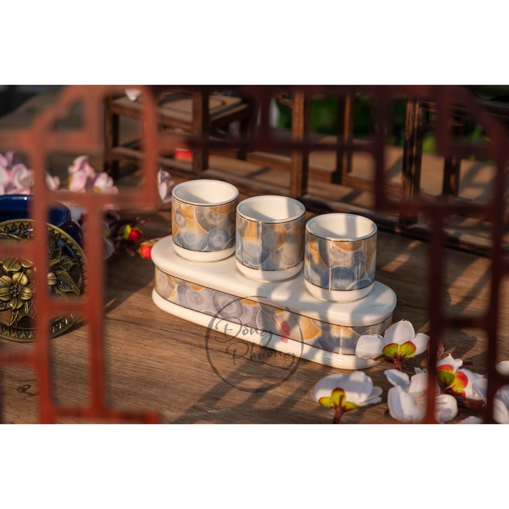 [ĐỒ THỜ CÚNG] BỘ CHUNG NƯỚC CÚNG SỨ TRẮNG VÂN XANH NGỌC CAO CẤP