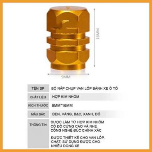 Bộ 04 ốc - nắp chụp trang trí đầu van, vòi bơm hơi bánh xe ô tô, xe hơi, xe máy - Vạn Dặm Bình An