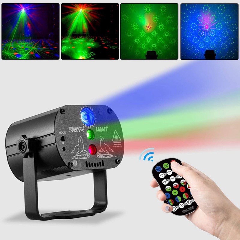 Đèn LED laser nháy theo nhạc chiếu 60 hình, đèn phòng bay chiếu ánh sáng laser có điều khiển từ xa.