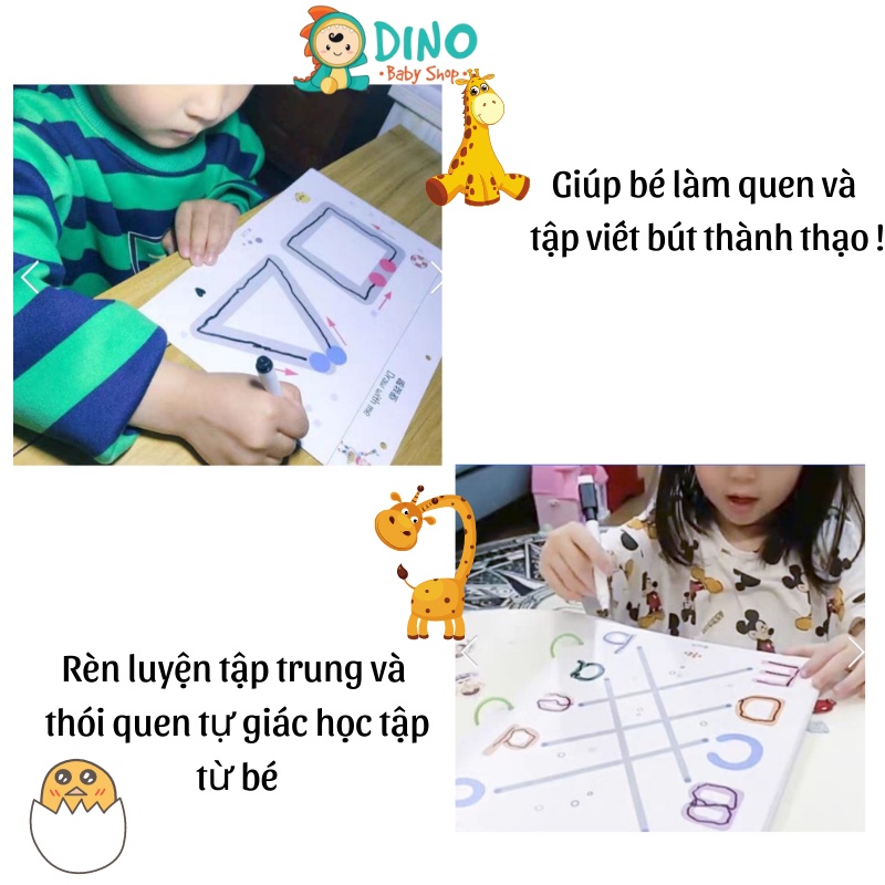 Bộ tô vẽ thông minh xóa được, Đồ chơi giáo dục Montessori rèn luyện tính kiên trì, khéo léo cho bé Dino