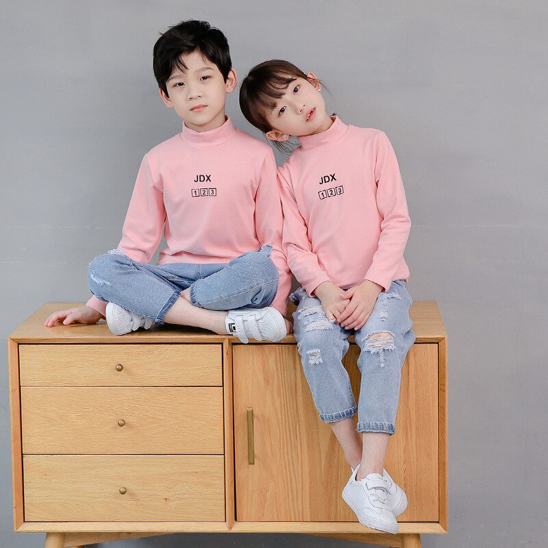 Áo Thun Tay Dài Cổ Lọ Thời Trang Thu Đông 2021 Cho Bé 2-15 Tuổi